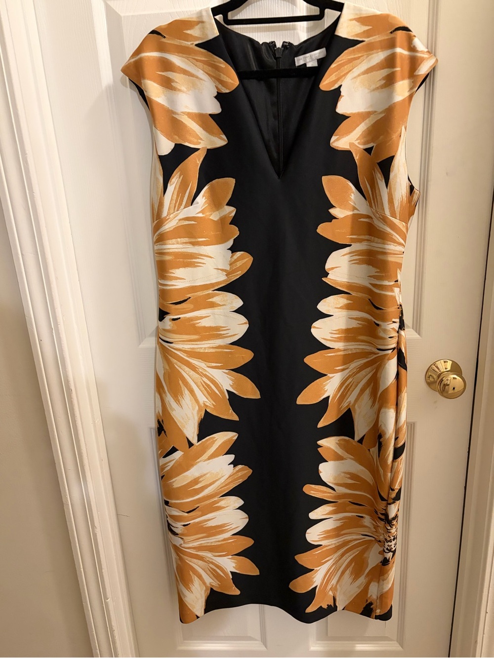 New York & Company Black Midi Dress with Mustard Floral Panels